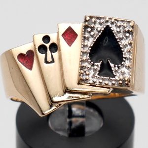 10k Gold Men’s Ring Poker Cards Diamond and Enamel SOLID Yellow Gold